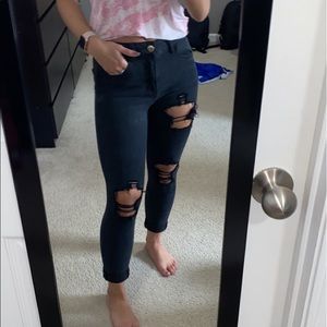 American Eagle Black Ripped High Rise Jeggings